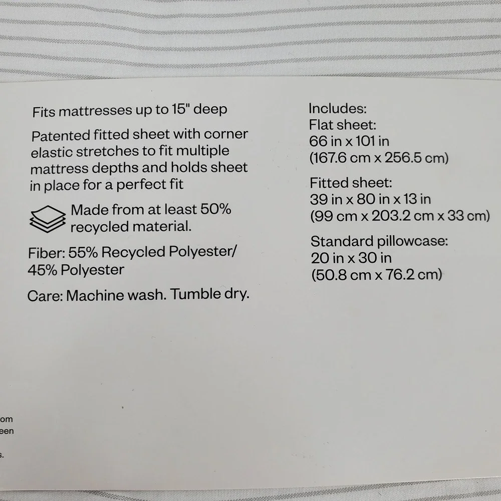 Room Essentials Twin XL Gray Stripe Microfiber Sheet Set 3pc Wrinkle Resistant